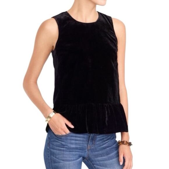 J. Crew Black Velvet Sleeveless Peplum Top Size 2 Y2K Grunge Academia Style - Picture 1 of 14